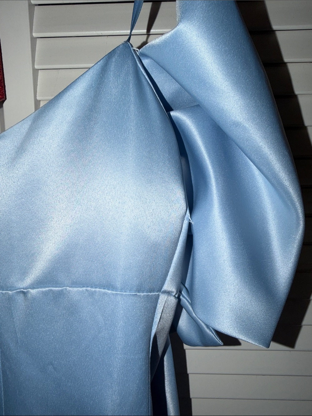 Mac Duggal Strapless Light Blue Satin Gown with Oversized Bow - Picture 11 of 14